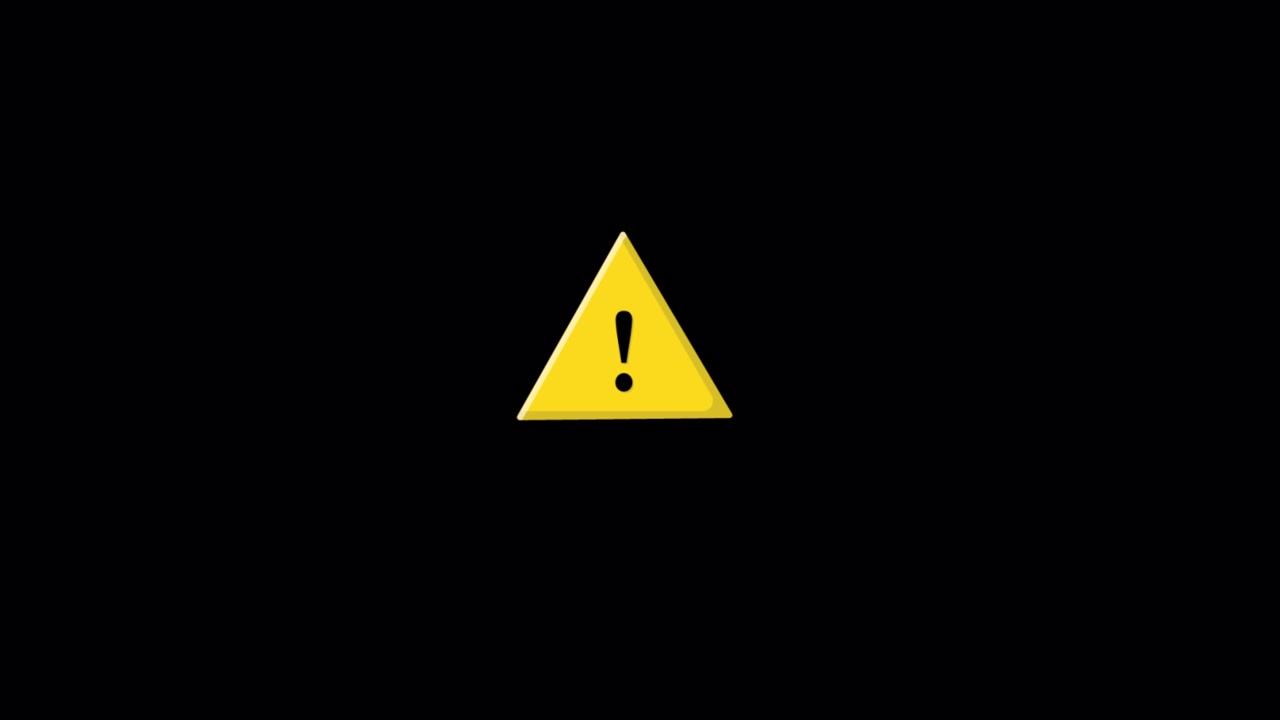 Yellow Warning Triangle with Exclamation Mark on Black Background