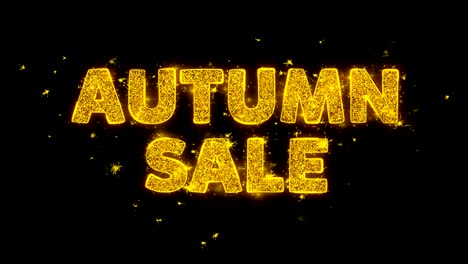 autumn sale text sparks particles on black background.