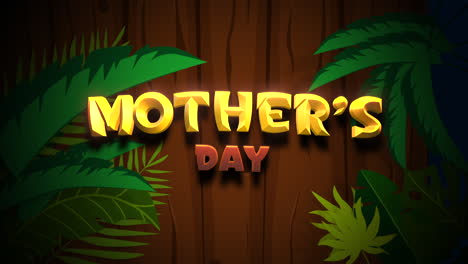 Mothers-Day-text-on-wood-with-green-tropical-leafs