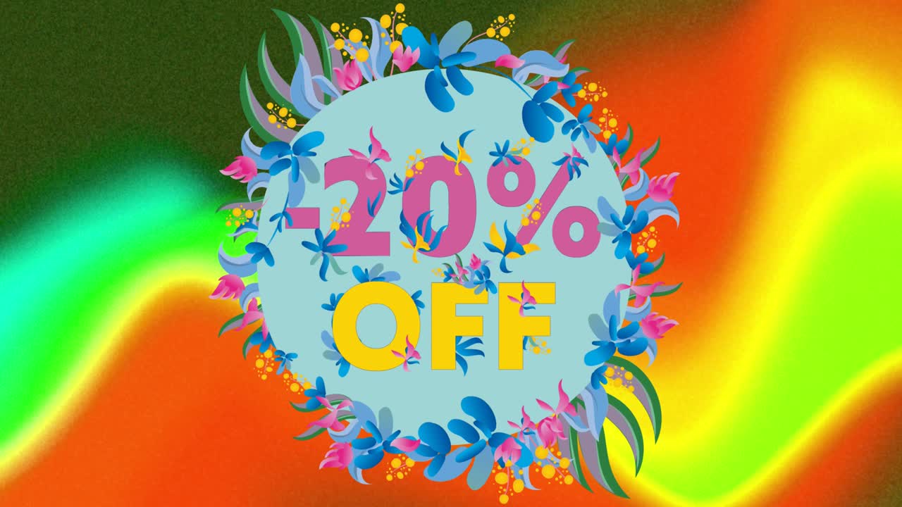 animación de 20 por ciento de texto en patrón floral y fondo brillante