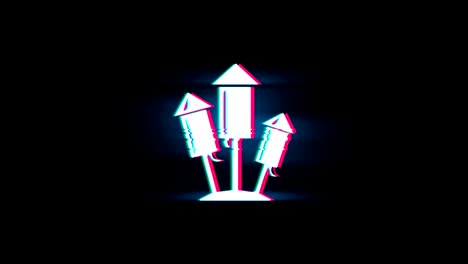 flying firecracker symbol on glitch retro vintage animation.