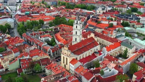 aerial view of vilnius university old campus complex in lithuania - drone shot