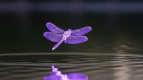 enchanting visualization of ethereal dragonflies dancing above the water's surface, capturing the serene beauty of nature's wonders in hypnotic shades of purple