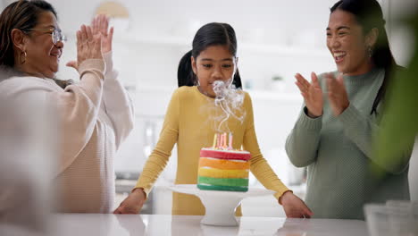 Celebrar,-Familia-Y-Un-Niño-Soplando-Velas