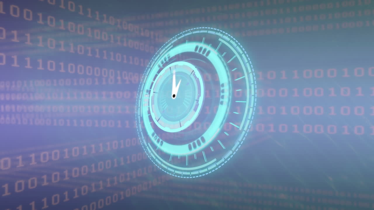 Animation of binary coding and data processing over clock