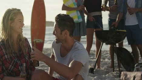 couple talking at a barbecue