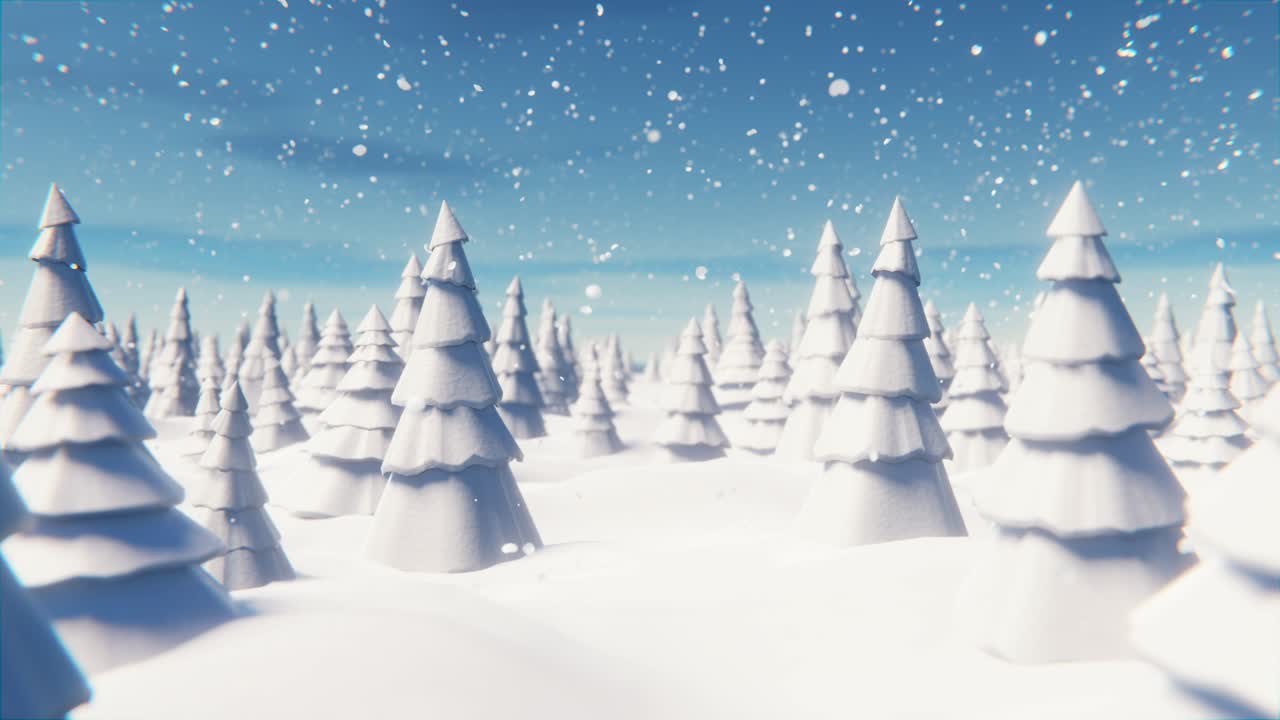 A walk through a snow-covered forest during a snowfall on Christmas Day. Infinitely looped animation