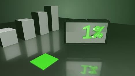 growing green 3d bar diagram with screen up to 4%