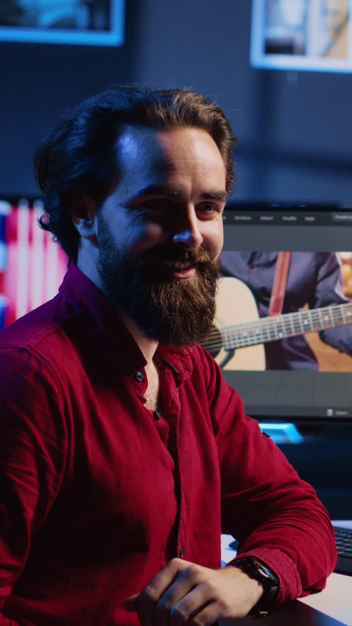 Vertical video Videographer reviews footage and selects scenes, trimming them using specialized editing tools