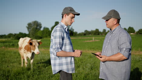 farmers talk and shake hands