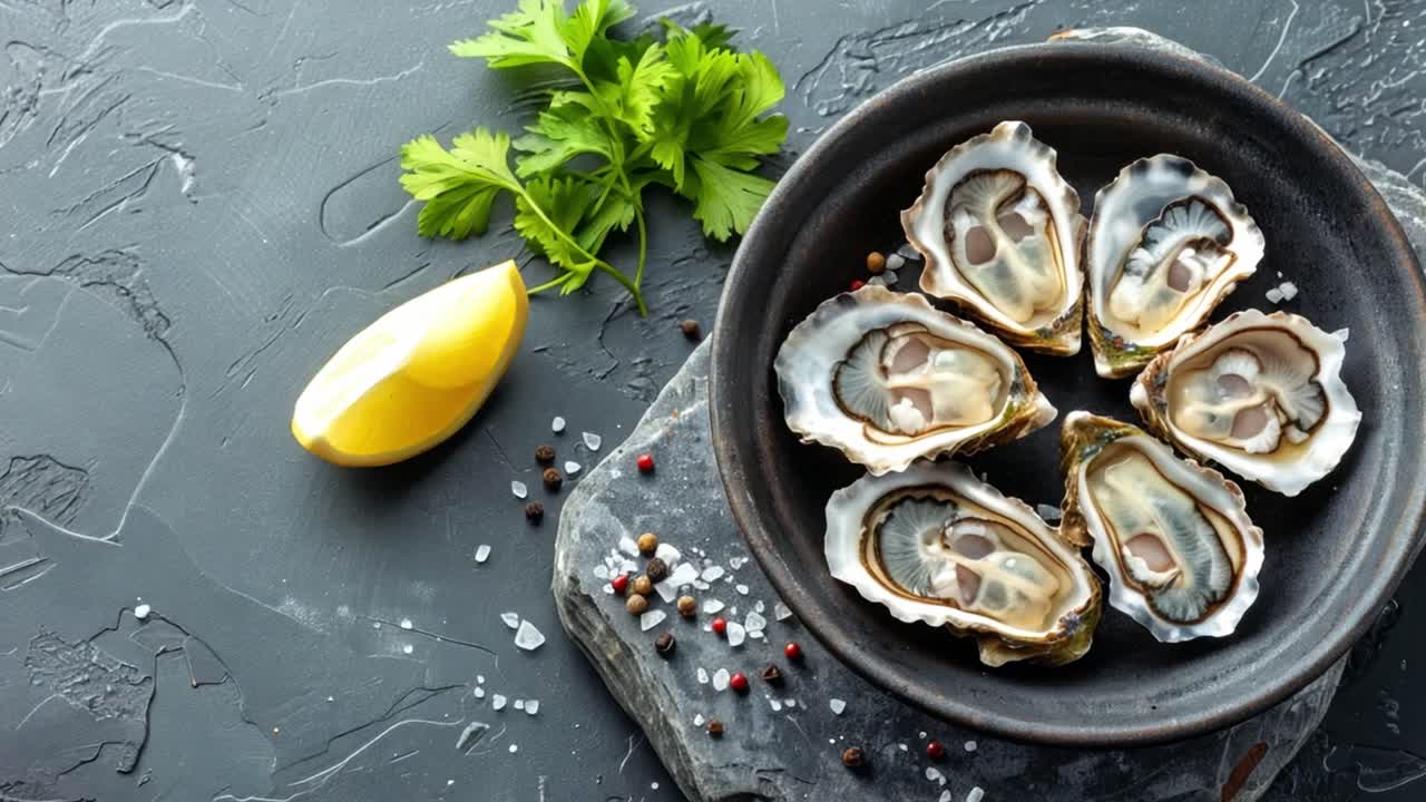Fresh oysters with lemon and parsley