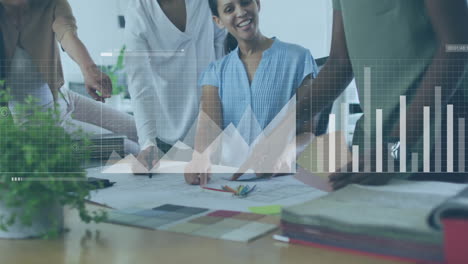 animación de análisis de datos empresariales en diversos equipos que colaboran en un proyecto en la oficina