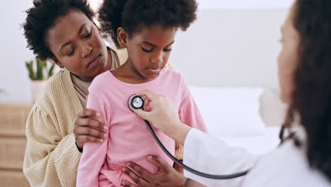 doctor, child and stethoscope with medical check