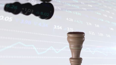 3d render showing turned wooden piece standing with financial data, featuring blue line graph