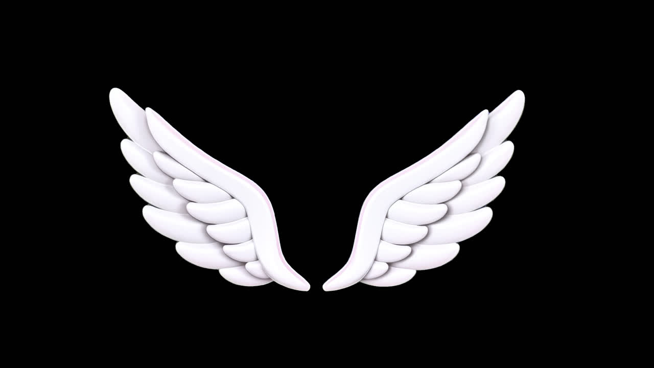 Angel wings 3d element animation isolated asset, transparent 4K video, alpha channel, ProRes 4444