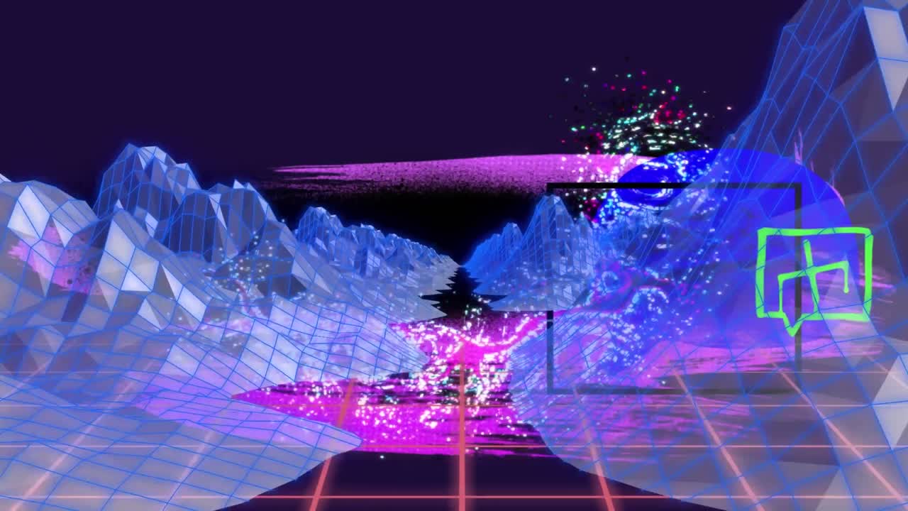 어두운 배경에 그리드 위의 산의 애니메이션