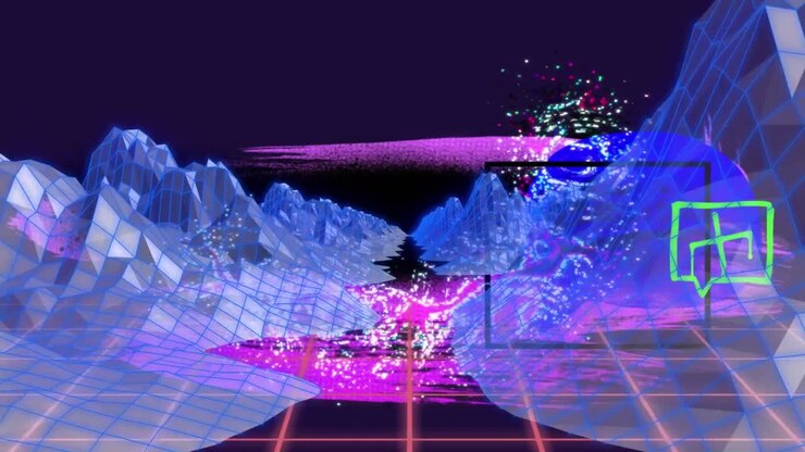 Animation of mountains over grid on dark background