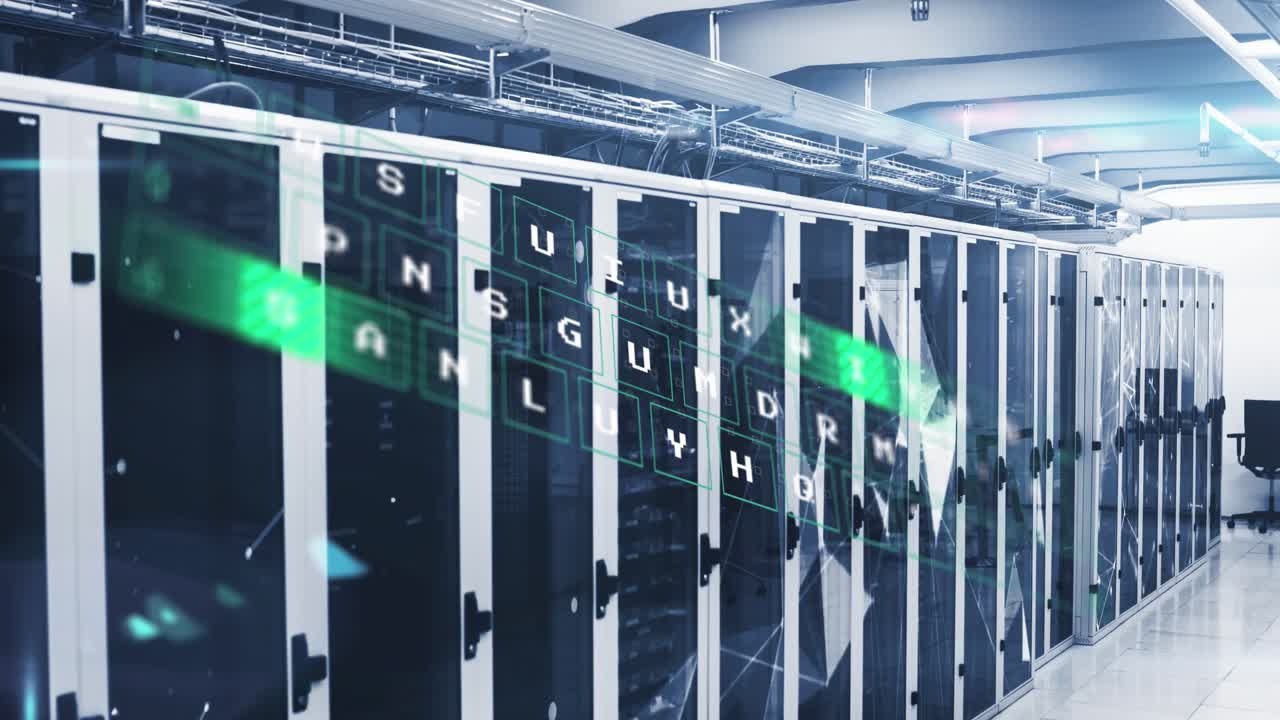 Animation of data processing against plexus networks over computer server room