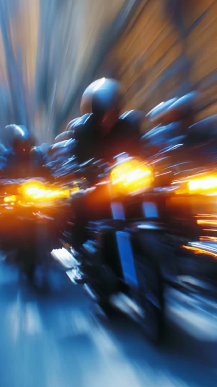 A Thrilling Parade of Motorcycles Racing Through Urban Streets, Capturing the Essence of Speed, Freedom, and Biker Culture in a Dynamic and Blurred Motion Setting