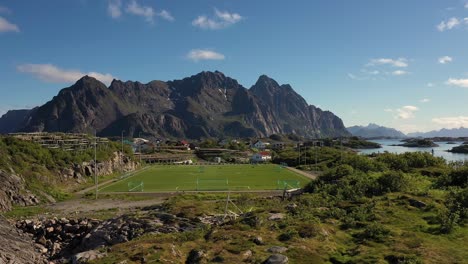 Norway-Lofoten-Football-field-stadium-in-Henningsvaer-from-above.