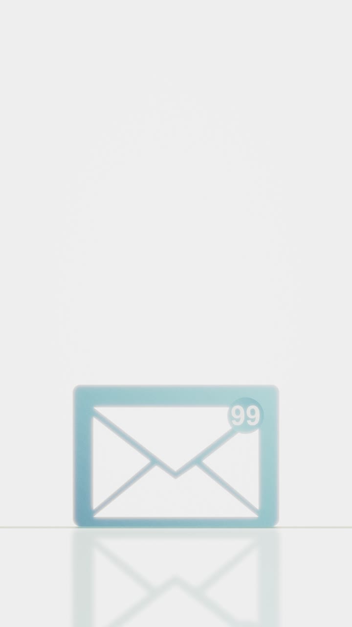 A looping 3D icon of a mail envelope with an animated red notification badge. This motion graphic represents incoming emails, alerts, and unread messages, including spam and junk mail
