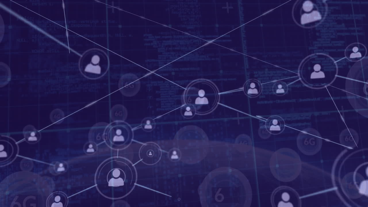 Animation of connected user icons over digital data in school coding background