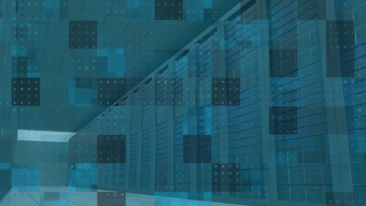 animación del procesamiento de datos financieros a través de servidores informáticos