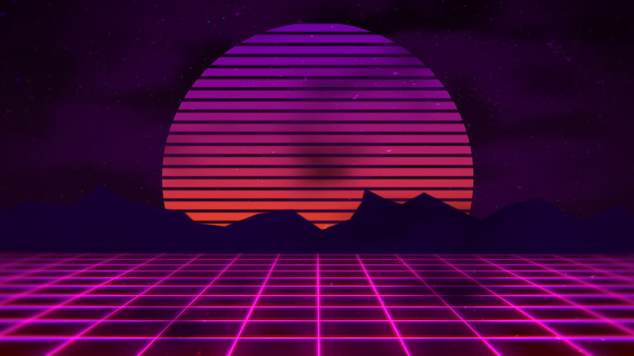 fondo abstracto retro en movimiento con cuadrícula roja y montaña 1