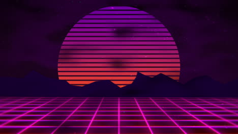 fondo abstracto retro en movimiento con cuadrícula roja y montaña 1