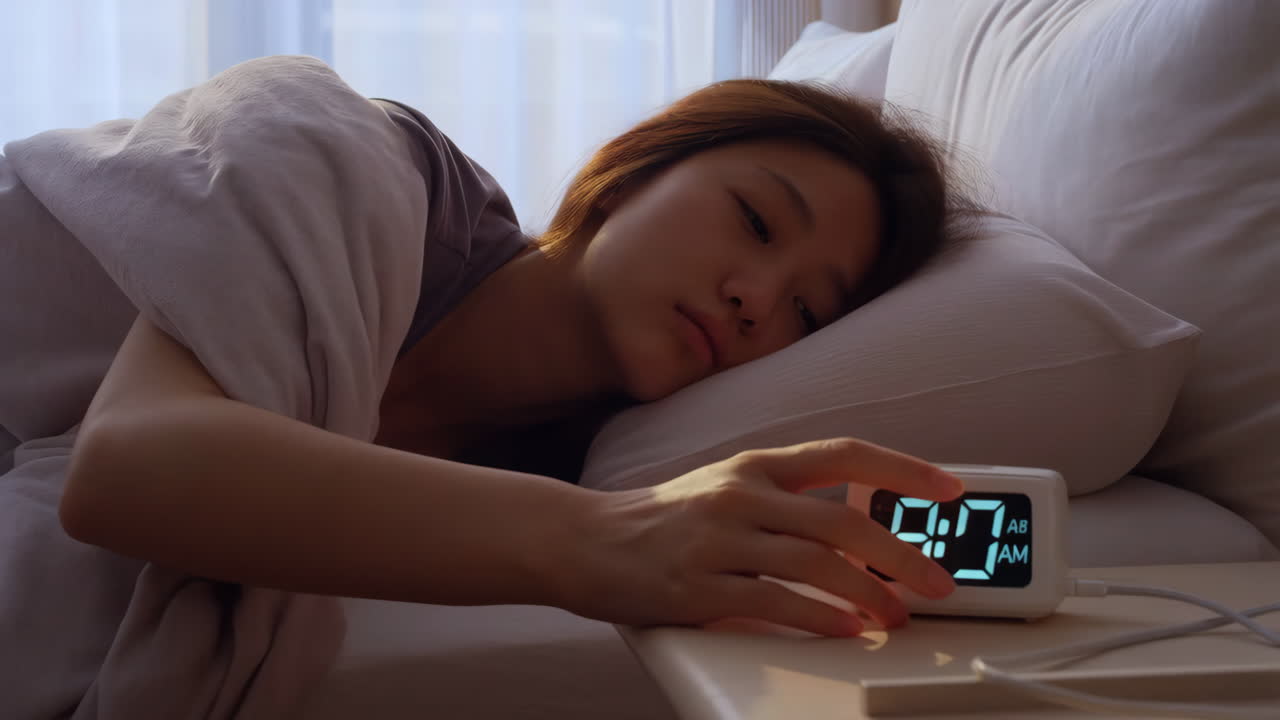 아침에 깨어나는 여자