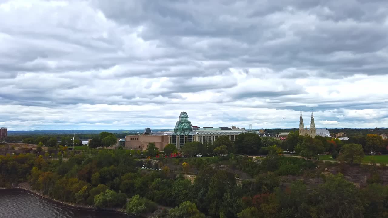 Panoramic shot of Notre-Dame Cathedral Basilica and others old buildings in Ottawa