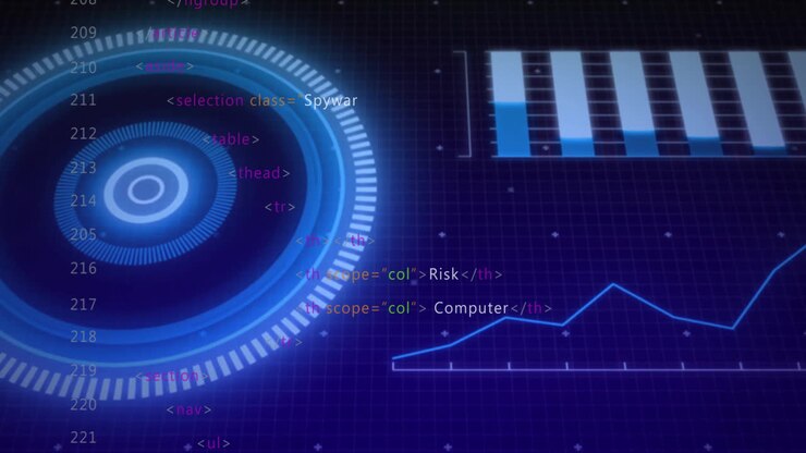 Animation of scope scanning over data processing on blue background