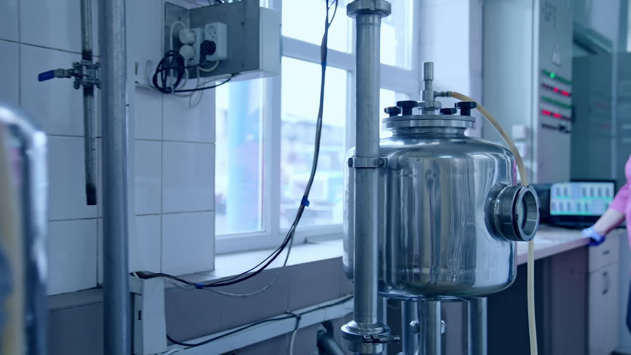 Milk producing stainless factory technology. Steel industry factory for making cheese.