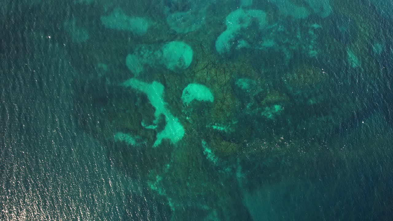 Aerial Shot Over Coral Reef And Blue Ocean In NSW, Australia