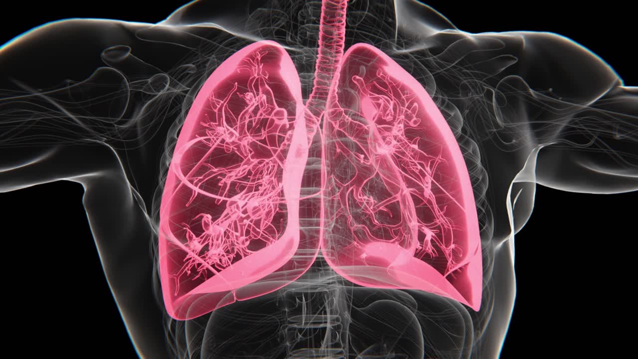Video Verticale a Raggi X del Sistema Respiratorio | Video Concetto di Animazione Polmonare Umana | Cancro ai Polmoni | Video HD di Polmoni che Respirano ai Raggi X