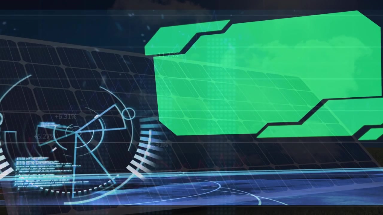 Solar panel activating holo map, HUD rings pulsing and green panels sliding, monitoring regions