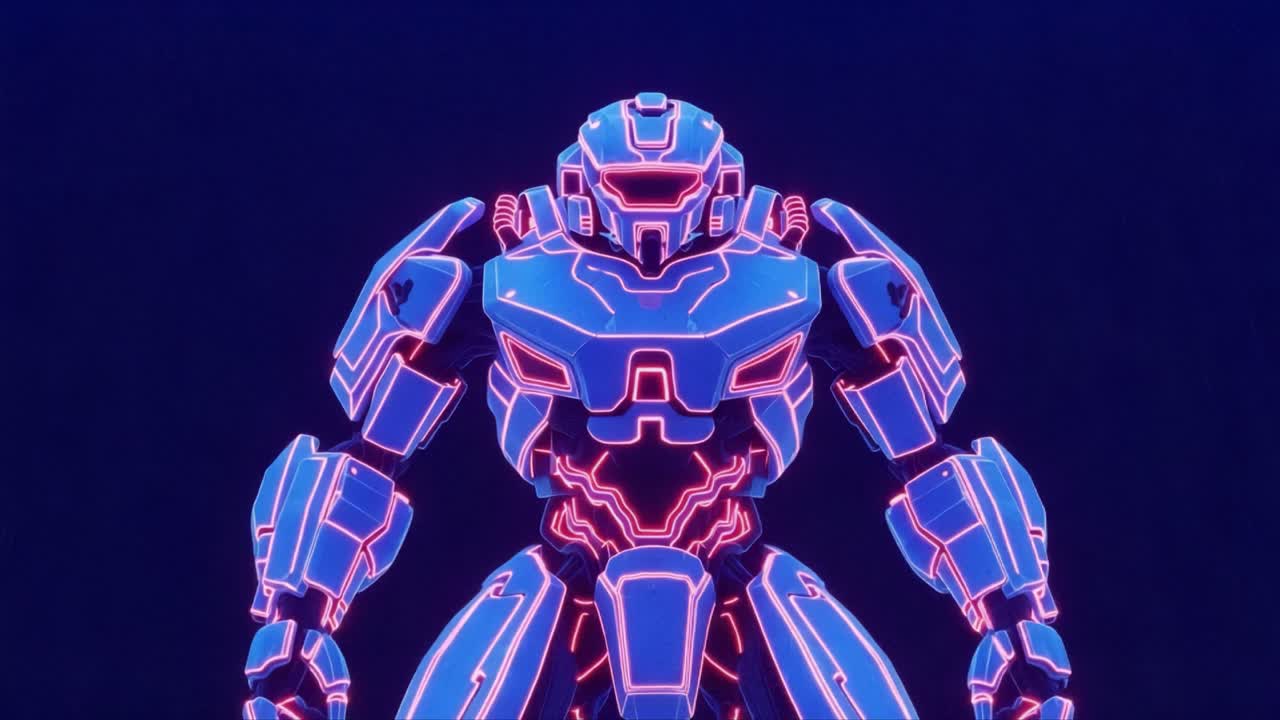 A Dynamic Transformation of a Futuristic Robot: Capturing the Visual Emphasis of Neon Colors and Dynamic Design in a Tech-Savvy Environment