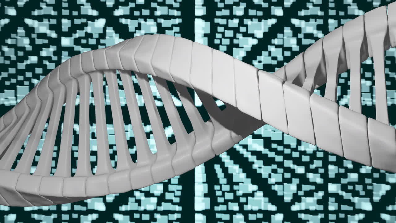 Processing scientific data, DNA strand and binary coding in animation sequence