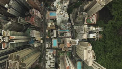 panning right to left shot, aerial top view of hong kong city