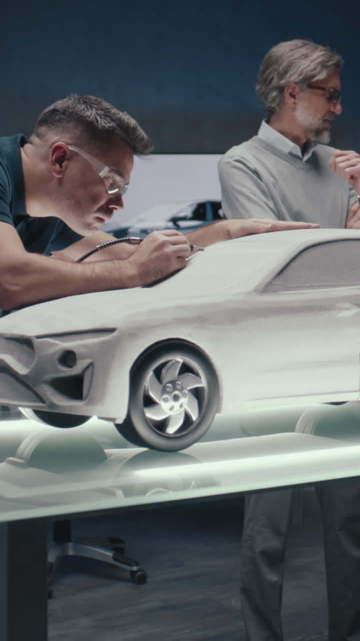 equipo de diseño de automóviles trabajando en un prototipo