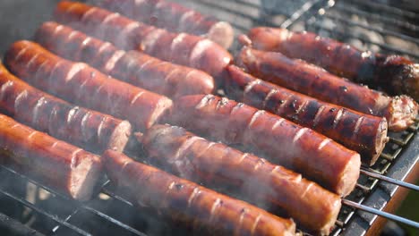 Delicious-fried-sausages-on-home-barbecue