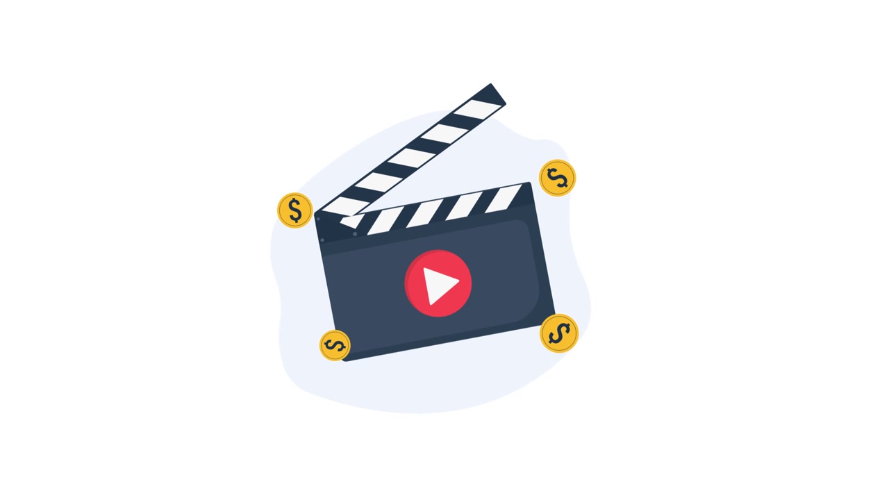 Animated Film Clapperboard with Floating Dollar Coins