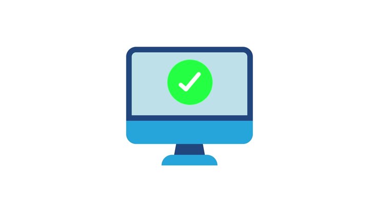 Computer monitor with check mark icon animation isolated on white background