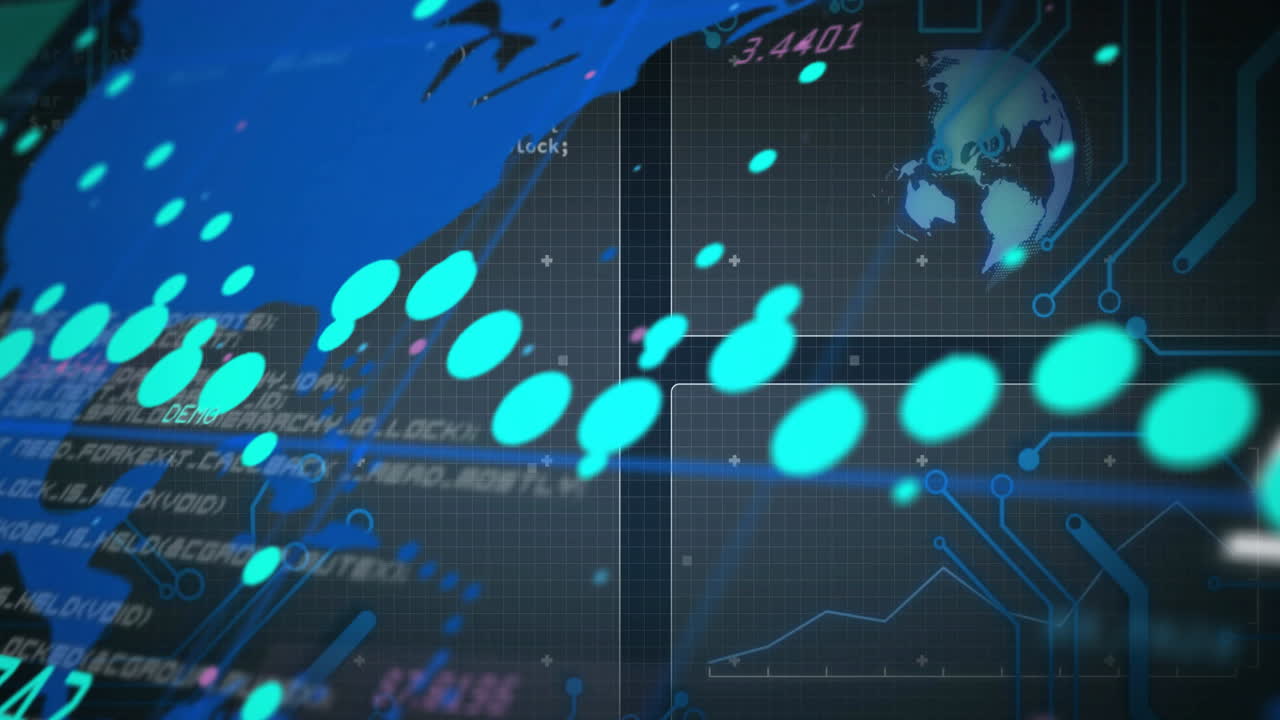 animación del mapa del mundo y procesamiento de datos sobre fondo negro