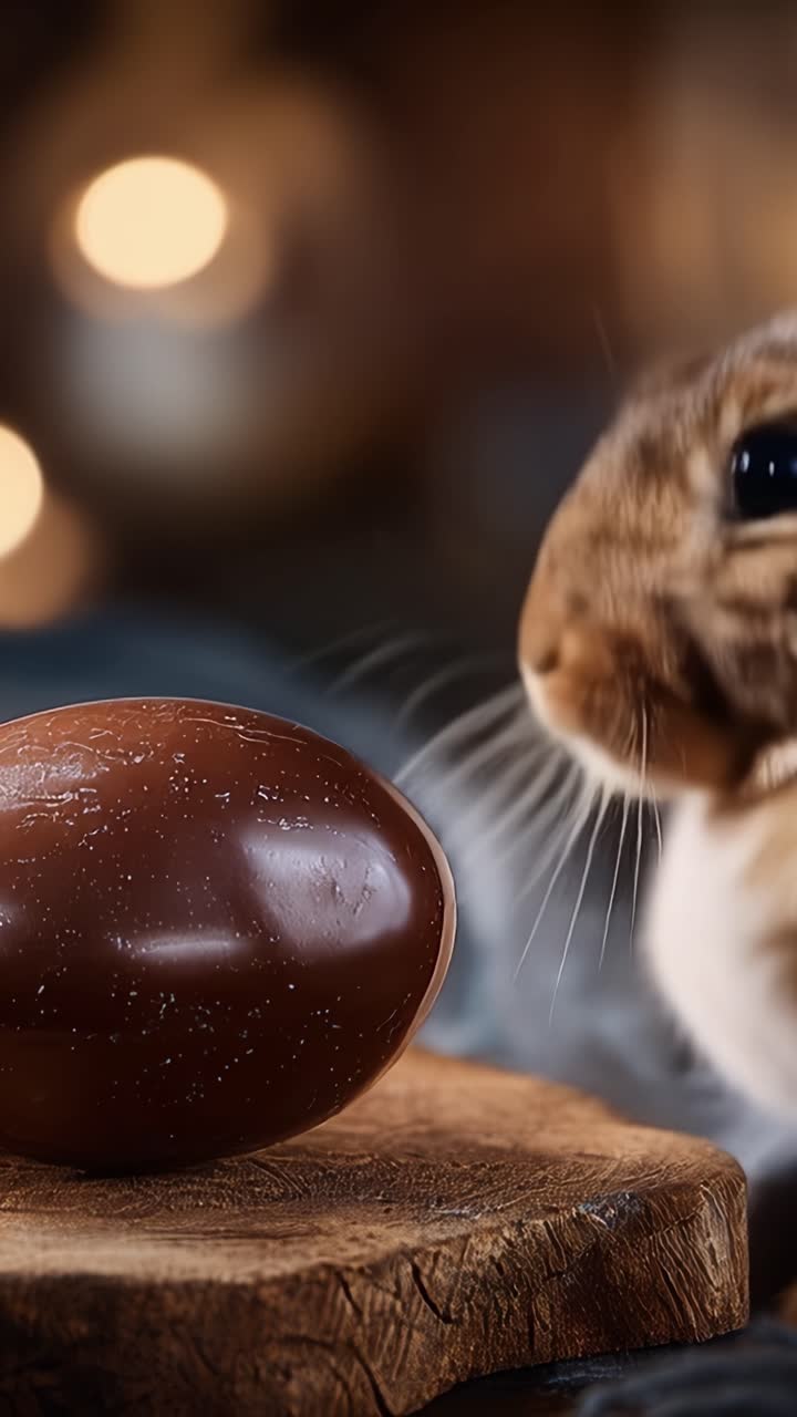 Close-up de um Coelho com Ovos de Chocolate: Um Encontro Encantador entre um Coelho Brincalhão e Doces Deliciosos, Perfeito para Celebrações de Feriados e Alegria da Páscoa.