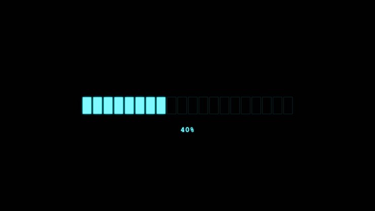 Digital Loading Progress Bar Filling Up on Black Background