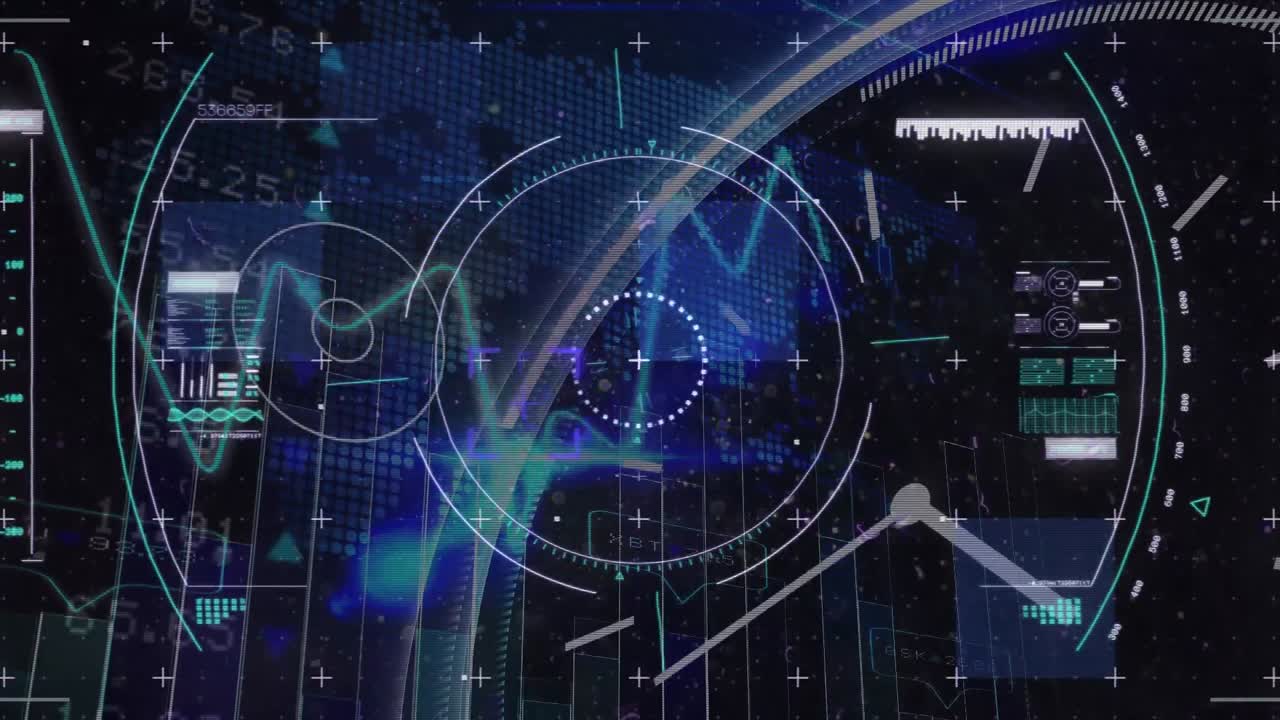 배경에서 그리드를 통해 범위 스캐닝과 데이터 처리의 애니메이션