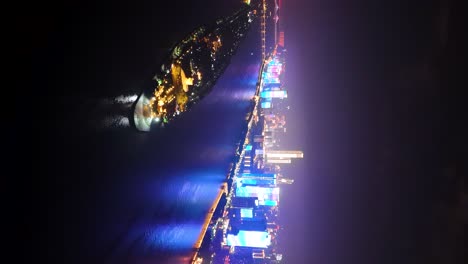 vertical aerial shot of the famous changsha skyline at night, china