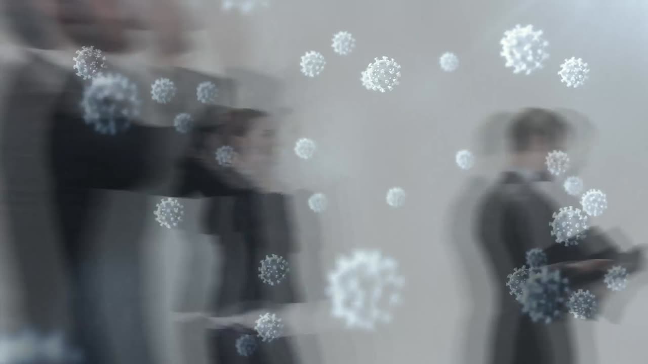 다양한 사업가들이 걸어다니는 바이러스 세포의 애니메이션