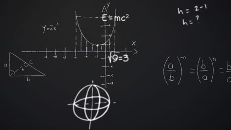 Animation-of-mathematical-equations-over-black-background